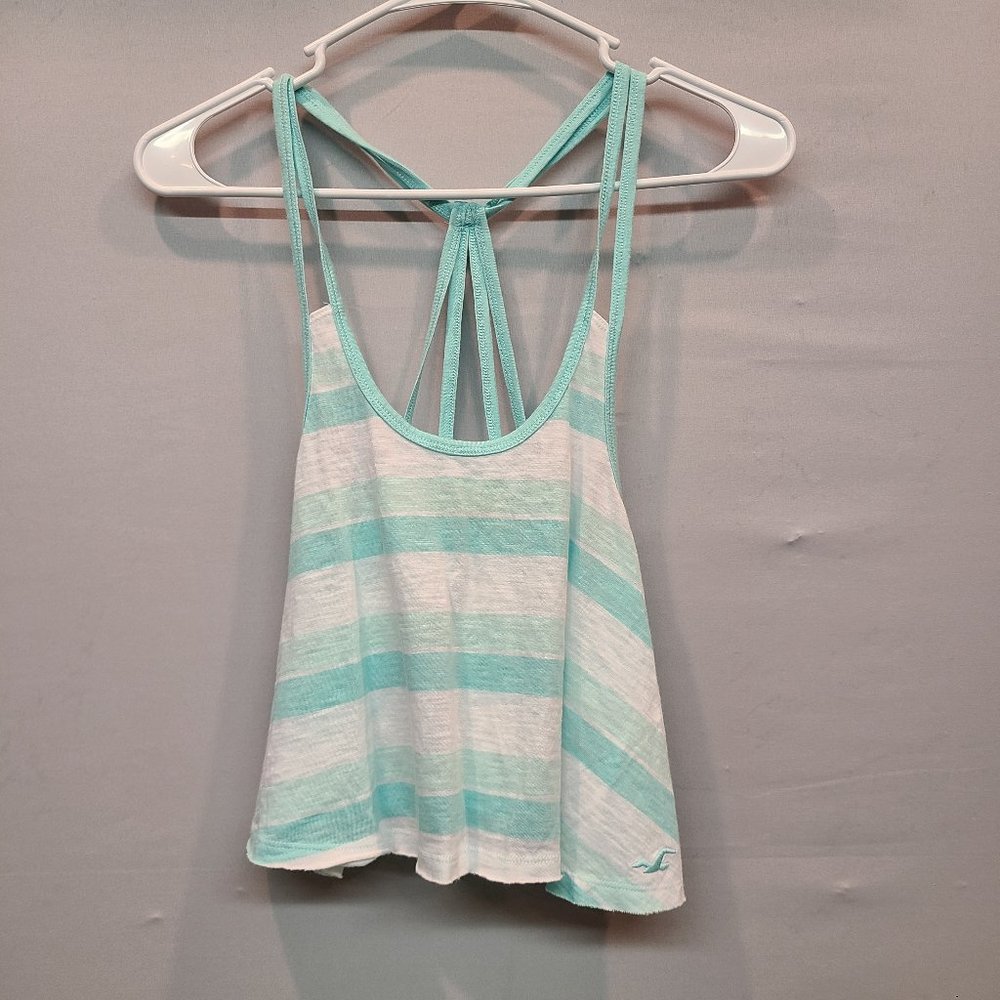 Hollister SHirt Crop Tank Top Green Striped Juniors Extra Small